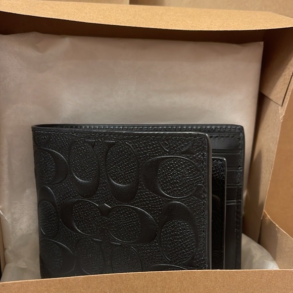 Coach Men’s Wallet 3-in-1 Black Leather Embossed. COACH box, bag, & sticker seal - Picture 11 of 11